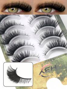 5 Pairs D Curl Cat Eye False Eyelashes, Lightweight Voluminous Thin Style, Reusable Soft Makeup Lashes, Suitable For All Eye Shapes, Daily And Cosplay Use - Black - View 4