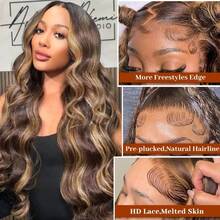 30 Inch 250% Density Ombre Honey Blonde Lace Front Wig Human Hair 13x4 HD Highlight Body Wave Lace Front Wigs Human Hair For Women Glueless Pre Plucked With Baby Hair 4/27 Colored HD Lace Wig Human Hair - S4/27 - 查看 4