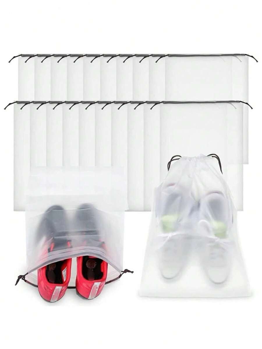 5/10/20pcs Matte Semi-Transparent Plastic Sneaker Storage Bags, Reusable Portable Drawstring Shoe Boxes, Home Storage Organizer, Autumn Decor, Holiday Decor, Room Decor, Home Decor, Autumn Decor, Bedroom Decor