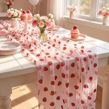 1/2pcs Strawberry Decor Table Runner 29 X118 Inch, Pink Glitter Strawberry Theme Wedding Birthday And Home Decorations, Tulle Tablecloth For Berry First Birthday Party,Strawberry Party Supplies - View 10