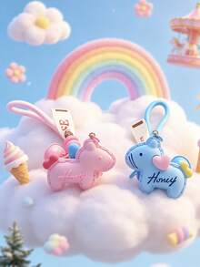 創意心形小馬鑰匙圈，附編織手腕帶，3D樹脂設計，精緻耐用，適用於車鑰匙與背包裝飾，清新簡約風格，適合學生日常佩戴，高CP值的創意禮物 - 彩色 - 查看 1