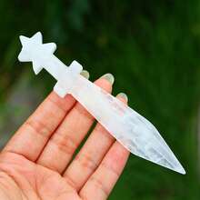 1pc Natural Crystal Sword Carving, UV Reactive Crystal, Gothic Desk Mineral Decor Gift, Gift For Halloween, Christmas, Easter, Crystal Decor Crafts - Multicolor - View 14