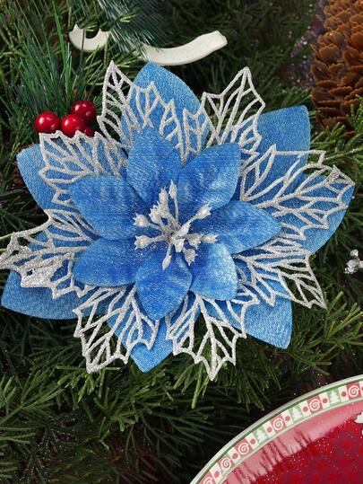 1/10/20/30pcs Artificial Poinsettia Christmas Decorations, Christmas Tree Decor - With Clips, DIY Wreaths, Garlands, Fireplace And Staircase Decor, Christmas And Home Garden Decoration