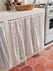 1pc Floral Cotton Kitchen Short Curtain/Cafe Curtain, Without Curtain Rod, Vintage Pastoral Romantic Daisy Pattern Semi-Sheer Beige Tassel Curtain, Cafe Country Farmhouse Kitchen Half Curtain - Multicolor - View 21