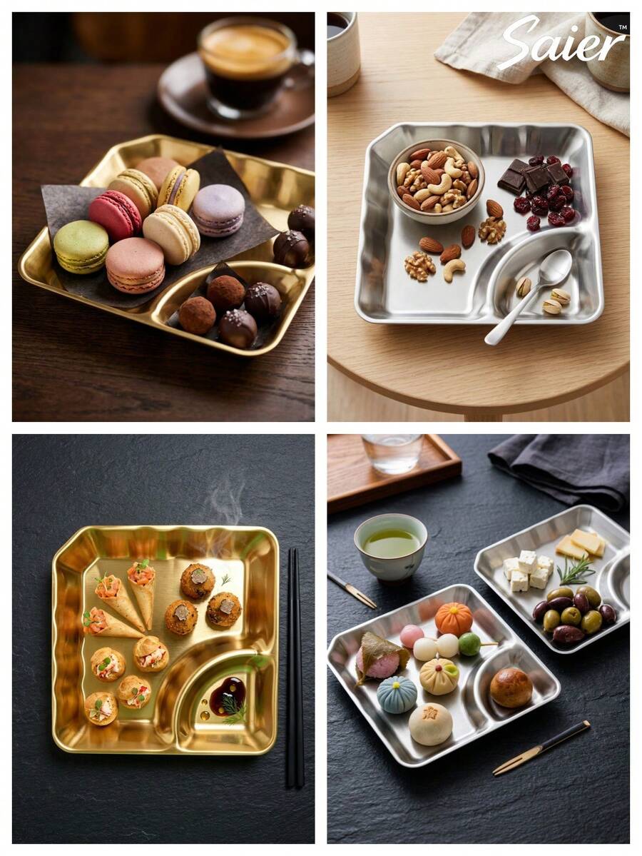 6件/3件/1件 金色不鏽鋼方形零食托盤,接待/下午茶/水果/西式薯條餐廳拼盤,多件組合套裝,理想的廚房餐廳派對餐具套組。家用廚房用品,戶外野餐,開齋飯晚餐,婚禮零食盤 - 彩色 - 查看 1