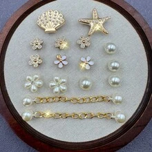 16件裝水鑽貝殼海星花朵鞋飾，適用於涼鞋、拖鞋、沙灘鞋、園藝鞋，DIY可拆卸鞋子裝飾，生日派對與節日的完美禮物 - 白色 - 查看 6
