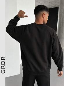 GRDR قطعة واحدة بلوزة رياضية رجالية كاجوال بأكمام طويلة وياقة دائرية | موضة | بيان الأسلوب - الأسود - مشاهدة 4