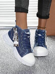 Flipark 1 Pair Versatile High-Top Casual Sneakers, Fashionable And Comfortable Athletic Shoes For Outdoor Sports - Blue - View 6
