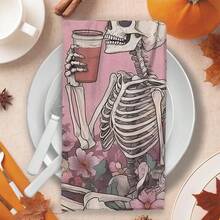 2/4/48pcs Halloween Series Floral & Skull Pattern Printed Kitchen Towels - Super Soft, Highly Absorbent Polyester Dishcloths & Hand Towels, Perfect For Holiday Decor, Kitchen Decor, Party Decor - Multicolor - View 7