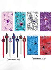 12pcs/Set Spider Web Notebook With Spider Web Pen, Spider Theme Fine Writing Tool Set, Suitable For Spider Party Decoration Guestbook, Halloween, Birthday Party Decoration Supplies, Can Be Used As Spider Party Gift, Random Style - Spider-themed Stationery Set - View 8