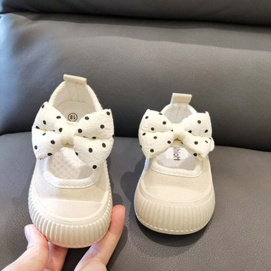 1 Pasang Sepatu Flat Mary Jane Motif Polkadot Lucu untuk Anak Perempuan, Sepatu Kanvas Ringan, Nyaman, Serbaguna, dan Anti Selip untuk Musim Semi dan Gugur - Krem - View 1