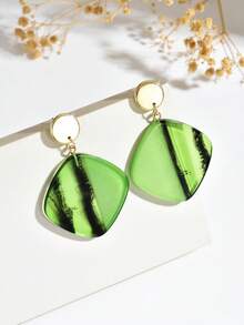 1 Pair Fashionable Elegant Luxury Design Water Drop Shaped Faux Jade Resin Geometric Tassel Earrings, Vintage Creative Amber Color Geometric Multi-Layer Faux Water Drop Earrings Suitable For Women's Daily, Sexy, Party, Banquet, Vacation Wear (Resin Block Colors Are Diverse, All Manually Mixed. Each Piece Has Random Color And Each Resin Piece Will Have Mold Marks, Please Understand.) - Green - View 6