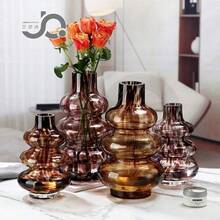 高端葫蘆形紋理玻璃花瓶 法式藝術裝飾 - 葫蘆大號 高30cm 黑金琥珀色 - 查看 3