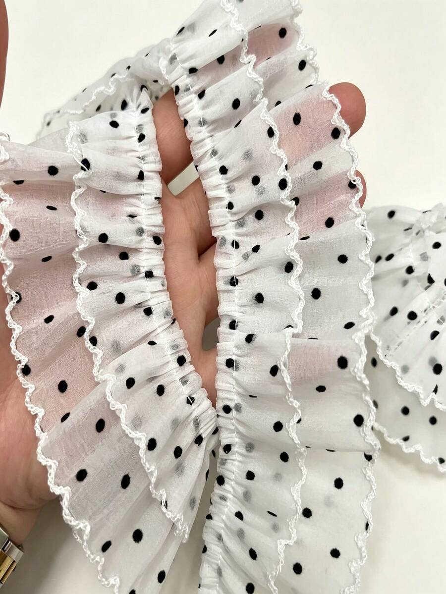 1 Yard White Polka Dot Double Layer Ruffle Lace DIY Clothing Sewing Decor Doll Clothes Accessories Headpiece - Double Layer - View 1