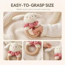 2pcs Cute Rabbit Baby Soothing Toy Set, Soft Plush Rabbit Comfort Blanket And Wooden Ring Rabbit Rattle, Baby Sensory Soothing Toys, Perfect Gift For Newborn Baptism - Multicolor - View 11