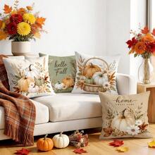 4 Stück Herbstthema Kürbismuster einseitig bedruckte Kissenbezüge/Kissenbezüge, Multi-Szenario Atmosphäre Dekoration Kissenbezüge geeignet für Wohnzimmer Sofa Schlafzimmer, Kissenfüllungen nicht enthalten - Verschiedenfarbig - Übersicht 6