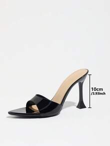 Women's Comfortable Mirror Finish Mule Pointed Toe Open Toe High Heel Sandals, Spring Summer Night Party Commute Office Outdoor Date Daily Wear Minimalist Slip-On Modern Sophisticated Black Shoes - Black - View 8