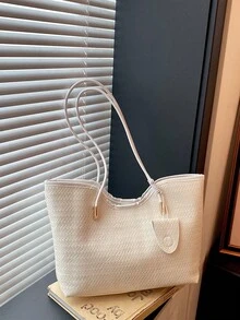 女款高級大容量手提包，時尚百搭休閒極簡通勤單肩托特包 - 白色 - 查看 13