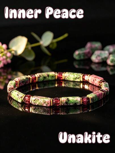 Vintage Style Green Granite Beaded Bracelet, Natural Stone Jewelry Symbolizing Inner Peace, Best Gift Choice For Breast Cancer Awareness Day, Suitable For Daily Wear (Natural Stone Color And Shape May Vary)