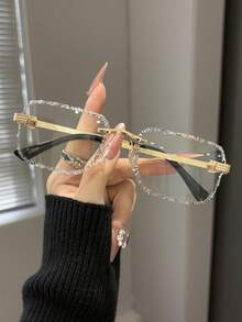 AINII 1pc European And American Vintage Style Unisex Square Frame Fashion Non-Prescription Glasses, Suitable For Daily Wear - Transparent White - View 3
