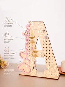 1pc Customized Wooden Letter Earring Stand, Personalized Jewelry Display Stand, Ear Stud Storage Rack, Desktop Storage Rack, Suitable For Placement On The Dressing Table. Suitable As Birthday Or Bridesmaid Gifts. - Multicolor - View 8