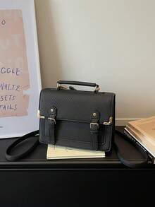 Fashionable Versatile College Style Handbag - Black - View 2