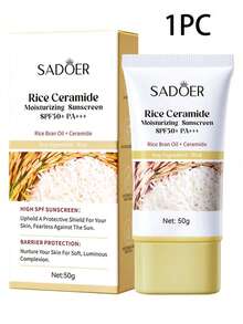 1件 米糠賽胺保濕防曬乳，SPF50+PA++++，無油隔離乳液，保濕亮白，修復肌膚屏障，防水防紫外線，防曬妝前乳，50g，適合戶外日常使用 - 黃色 - 查看 11