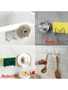 Drill-Free Adhesive Wall-Mounted Kitchen Brush And Steel Wool Storage Rack, Quick Drying And Ventilated, Prevents Mold And Odor, Space-Saving Dishwashing Tool Organizer - Multicolor - View 2