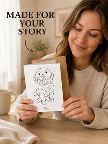 1pc Customized Pet Line Drawing Greeting Cards, Personalized Dog And Cat Sketch Portrait Folded Message Cards, With A Leather Paper Envelope. Pet Name Commemorative Cards Suitable For Pet Owners, Dog And Cat Lovers, Pet Memorial Gift Buyers. - Multicolor - View 4