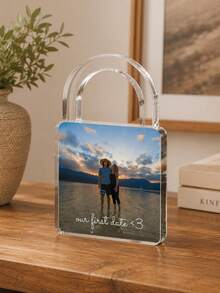 Custom Photo Acrylic Photo Frame Personalized Image Gift, Transparent Lock Shaped Ornament (Can Print Name Text), Couple Wedding Memory Keepsake, Home Decor - Multicolor - View 3