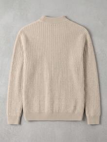 Vintage Textured Vertical Striped Loose Knit Sweater Men's Solid Color Crew Neck Long Sleeve Base Layer Top Casual Versatile Autumn/Winter - Apricot - View 5