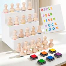 MN-047 English Alphabet Early Education Cognition Cards Preschool Enlightenment Elementary Learning Cards Solid Wood Stamp Toy - Multicolor - View 6