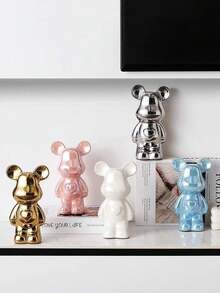 1pc Heart-Shaped Ceramic Bear, Luxury Home Decor Cartoon Teddy Bear Action Figure, High-End Ceramic Light Luxury Living Room Wine Cabinet New Soft Decoration Ornament, Exquisite Gift, Suitable For Party/Birthday/Christmas - M511 - View 4