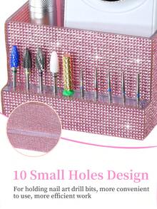 1pc Rhinestone Luxury Nail Tool Storage Organizer Box, Multi-Slot Nail Accessory Storage Container, Holds Nail Drill, Nail Files, Nail Brushes, Nail Drill Bits, Suitable For Nail Studio, Home Nail Desk Decoration Storage Rack - Multicolor - View 7