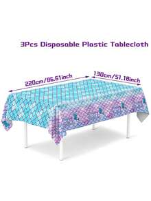 1/3pcs Mermaid Theme Tablecloth, Size 130*220cm, Mermaid Birthday Party Disposable Waterproof Tablecloth, Happy Birthday Table Runner, 1st Birthday Party Decoration, Baby Shower Party Decoration, Gender Reveal Party Decoration, Ocean Theme Party Supplies, Home Kitchen Dining Room Decoration, Party Gift - Mermaid-birthday - View 6