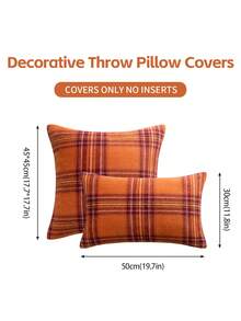 Homemorelove 1/2pcs Plaid Double-Sided Faux Mohair Pillow Case, Hidden Zipper, Suitable For Bedroom, Living Room, Sofa Home Decor, Pillow Insert Not Included, Thanksgiving, Halloween Atmosphere Decorative Pillow Case - Large Orange and White Plaid - View 2