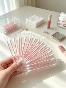 50pcs Individually Wrapped Dual-Ended Spiral Cotton Swabs, Disposable Portable Cotton Buds With Paper Stem, One Round Head And One Pointed Head, Can Be Used For Precise Application, Earwax Removal, Makeup Removal, Beauty, Convenient For Travel And Carrying - Multiple Styles - View 2