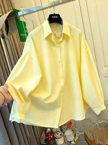Women's Loose Fit Shirt With Back Tie, Suitable For Commuting, Casual Versatile; Beach Outings; Vacation Yellow - Yellow - View 4