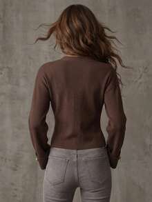 Women's Autumn/Winter New French Romantic Casual Versatile Minimalist Elegant Knit Cardigan Top - Brown - View 3