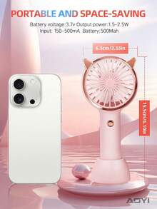 AOYI 1 pieza Ventilador mini portátil con diseño de orejas de gato, con luz LED ajustable de 3 velocidades, batería recargable de 500mAh, para uso en exteriores - Multicolor - Ver 9