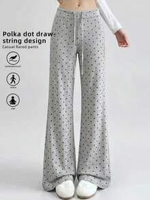 Never me Women's Polka Dot Print Drawstring Waist Wide Leg Sports Pants, Suitable For Daily Commute, Outdoor Jogging And Casual Wear - Grey - View 4