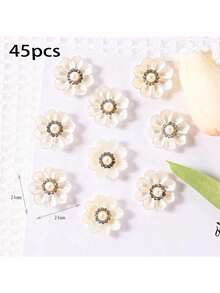 10/5pcs Pearl & Rhinestone Flower Decor Buttons, DIY Craft Accessories - White - View 11