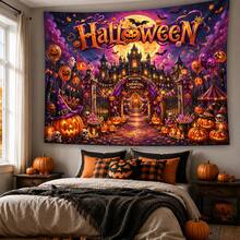 2D Flat Single Panel QD_VIVIOS Large Horizontal Wall Tapestry Decor - Wide Design, Suitable For Halloween Pumpkin Castle Moonlight Party Print - Multicolor - View 10