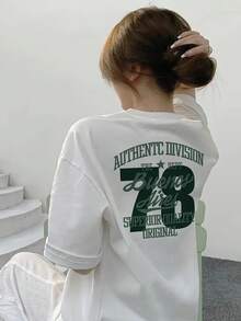 Women's Korean Style Short Sleeve T-Shirt, Medium Length Oversized Fashion Top Suitable For Layering - 白色 - 查看 4