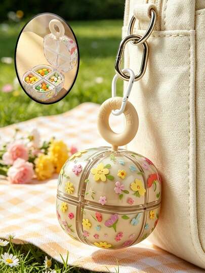 8-Compartment Floral Portable Pill Box With Handle, Moisture-Proof Leak-Proof Mini Medicine Organizer For Travel, School, Daily Use, Gift For Women & Elders RQM7