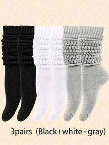 1/3/6 Pairs Women's Casual Knitted Socks, Elastic Mid-Calf Socks, Spring/Autumn Style, Pilates Socks, Yoga Socks - Multicolor - View 14