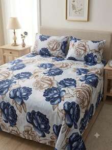 2-Piece Single Bed Sheet Set, Printed 200 Thread Count Percale Fabric, Full Elastic Hem, With Point Palito Pillowcase - Violet Purple - View 2
