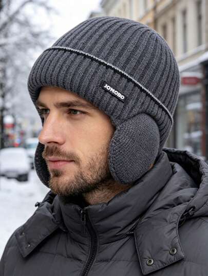 1 pieza Gorro de punto unisex con forro térmico y orejeras para otoño/invierno, gorro de punto cálido para uso diario al aire libre, viajes y ciclismo