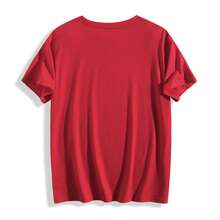 Women's Camp Themed T-Shirt - CAMP LIFE Lettering & Campfire Print With Logs & Marshmallow Design - Casual Round Neck Short Sleeve Outdoor Tee - 紅色 - 查看 2