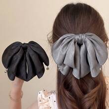 1pc Silk Fabric Bow Ponytail Hair Clip, Versatile Elegant Elegant Hair Claw, Atmospheric Early Autumn Hair Claw - Multicolor - View 1